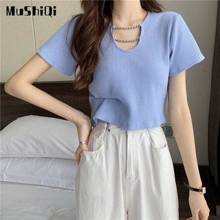 Áo Thun Ngắn Tay Ôm Dáng Eo Cao Thời Trang Mùa Hè Hàn Quốc Dành Cho Nữ