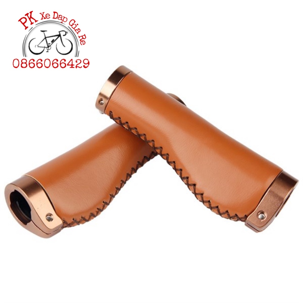 Tay nắm xe đạp màu da bò có đệm giảm giảm chấn, Tay nắm da xe đạp cao cấp