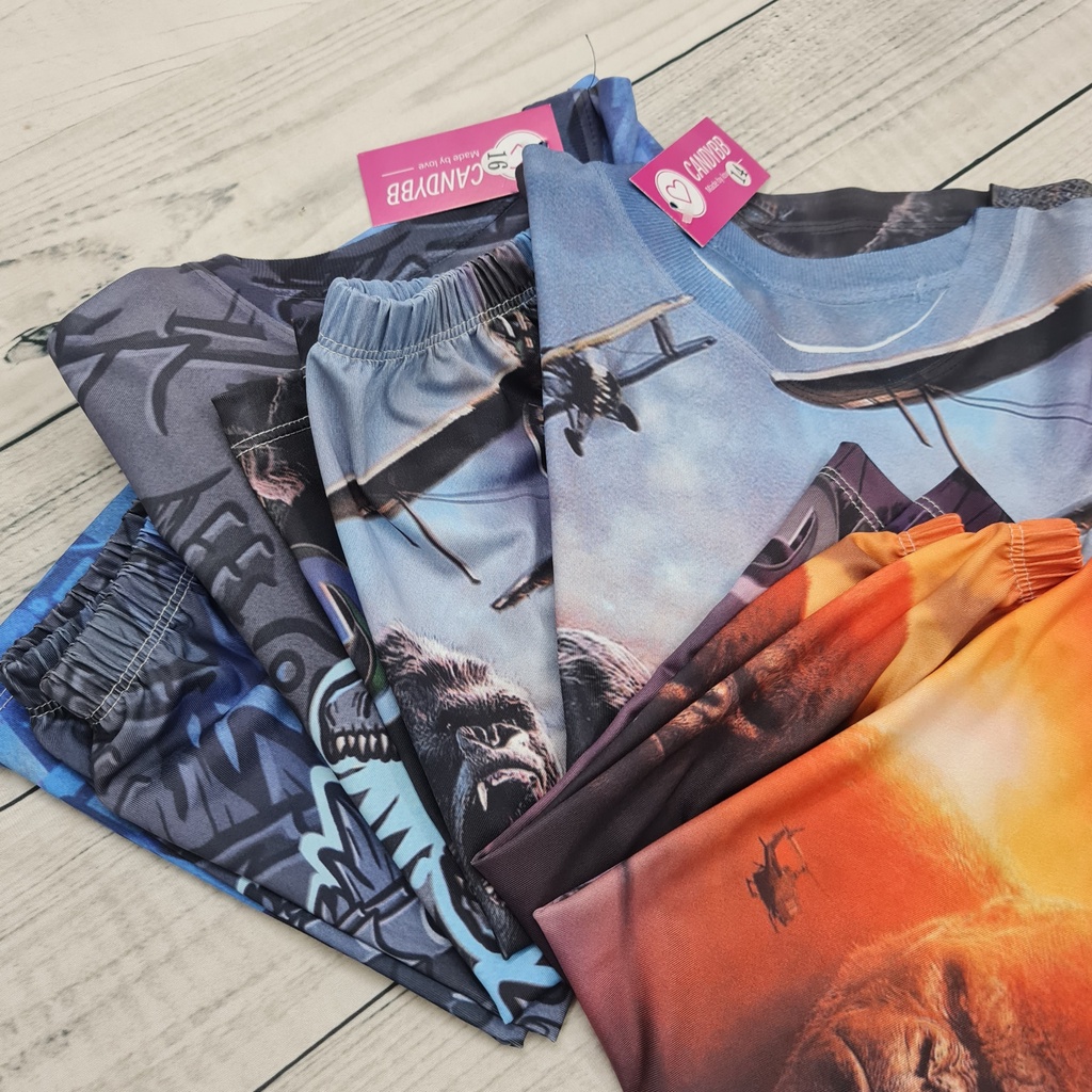 Đồ bộ bé trai in hình King Kong và Godzilla chiến đấu, bộ thun lạnh tay ngắn trẻ em size đại từ 10kg -60kg