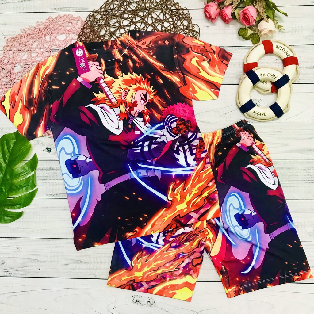 Đồ bộ bé trai, bộ thun lạnh cộc tay in hình Thanh gươm diệt quỷ Kimetsu No Yaiba từ 10kg - 60kg