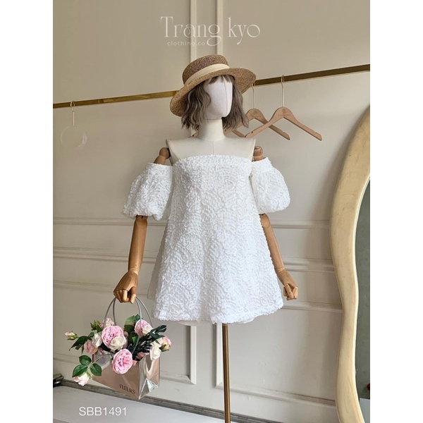 Đầm suông bẹt vai bông xù 2 lớp siêu đẹp hàng chuẩn-pl29