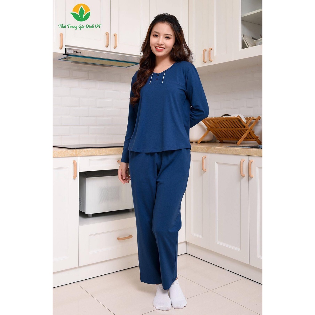 Bộ mặc nhà thu đông trơn chất thun cotton, quần dài, áo dài tay Việt Thắng - B50.2205