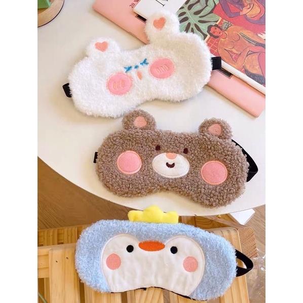 Bịt mắt ngủ vải bông hoạ tiết hoạt hình kèm túi gel