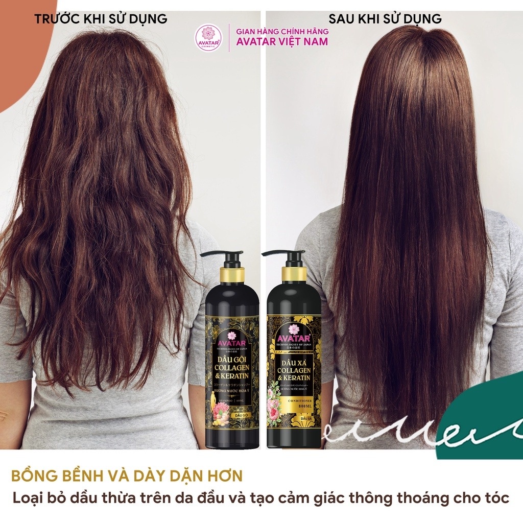 Dầu gội Avatar Collagen & Keratin phục hồi tóc hư tổn 600ml công nghệ Nhật Bản