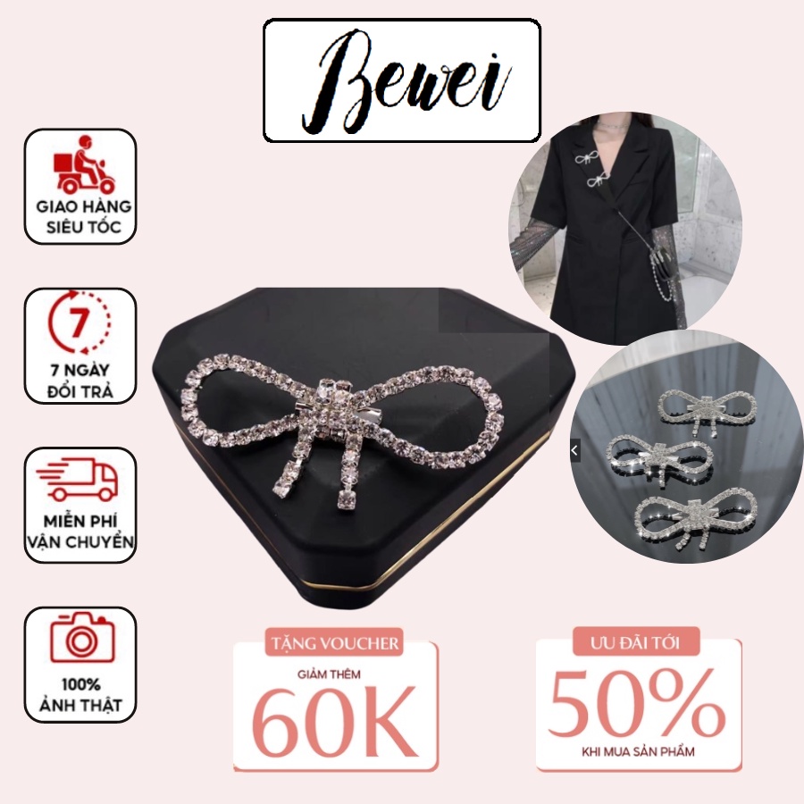 Ghim cài áo hình nơ đính đá nhân tạo thời trang cho nữ