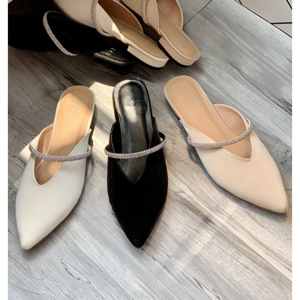 Dép Sục RYCIA Mũi Tim Quai Ngang Đính Đá Cao 2p VNXK