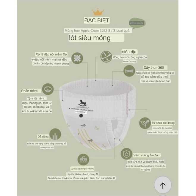 Tã/Bỉm ĐÊM quần/dán AppleCrumby Hàn Quốc cao cấp đủ size S/M22/L20/L22/XL18/XL20/XXL16/XXL18 siêu thấm hút