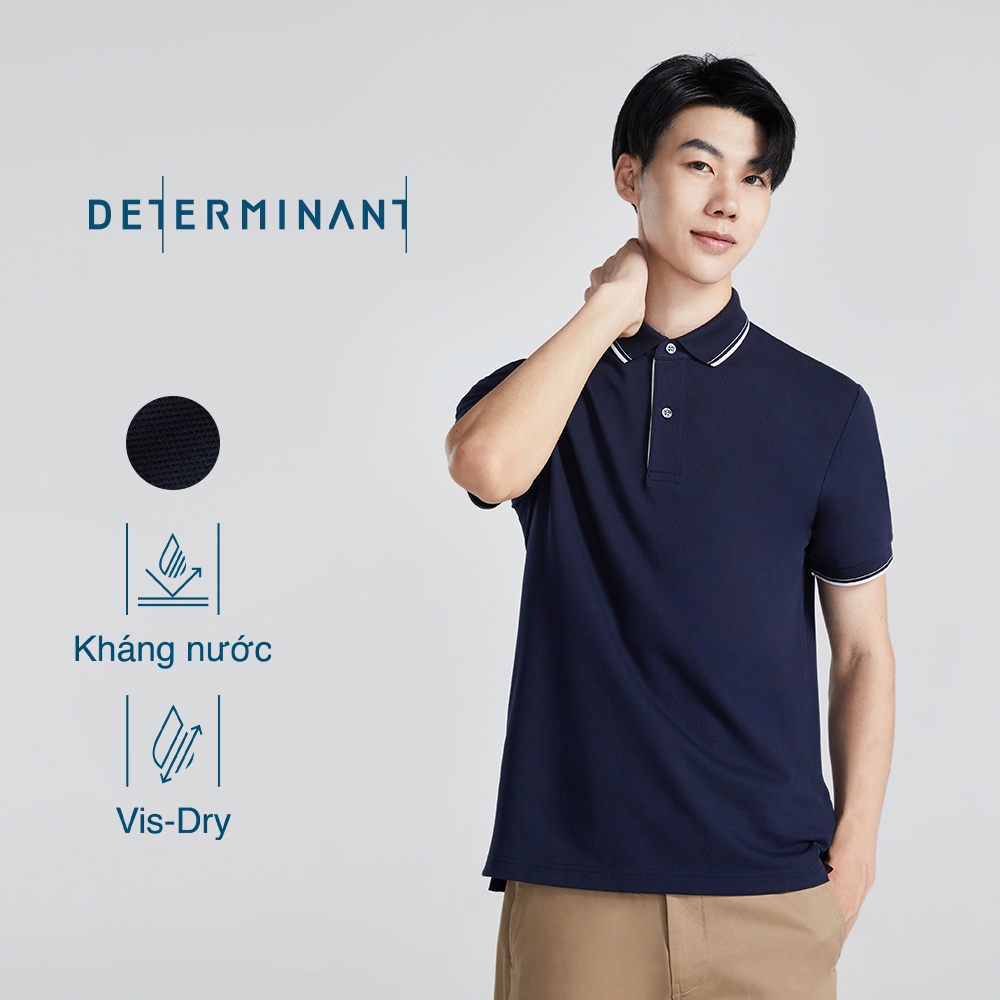 Áo thun nam Polo Cotton Visdry kháng nước thương hiệu Determinant - màu Xanh Navy phối cổ viền Trắng [P01-04]