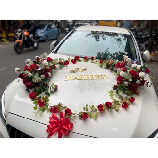 Hoa lụa trang trí xe cưới, hoa giả- hl-ab-0004 - hoa đầu xe, tặng 8 nơ