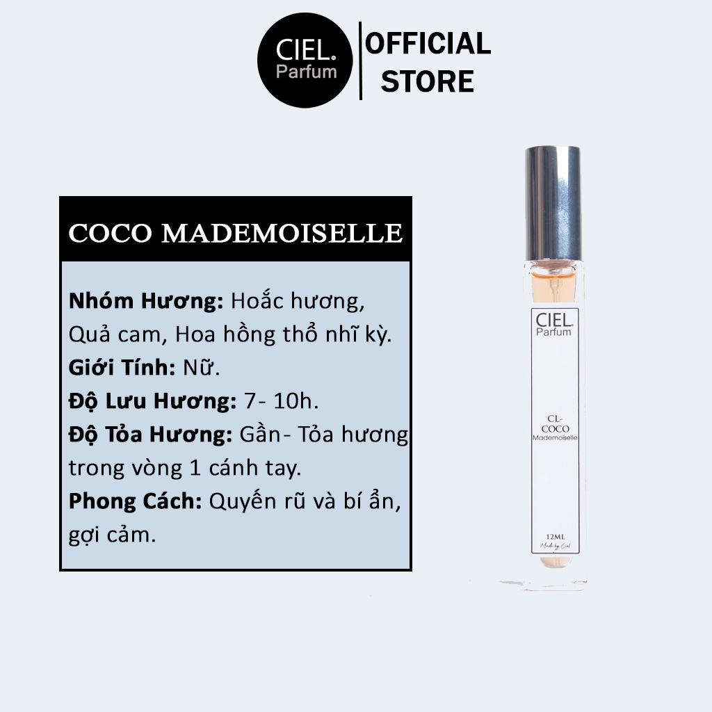 Nước hoa nữ CL COCO Mademoiselle cao cấp chính hãng CIEL Parfum 12ml phong cách quyến rũ, gợi cảm và đầy bí ẩn