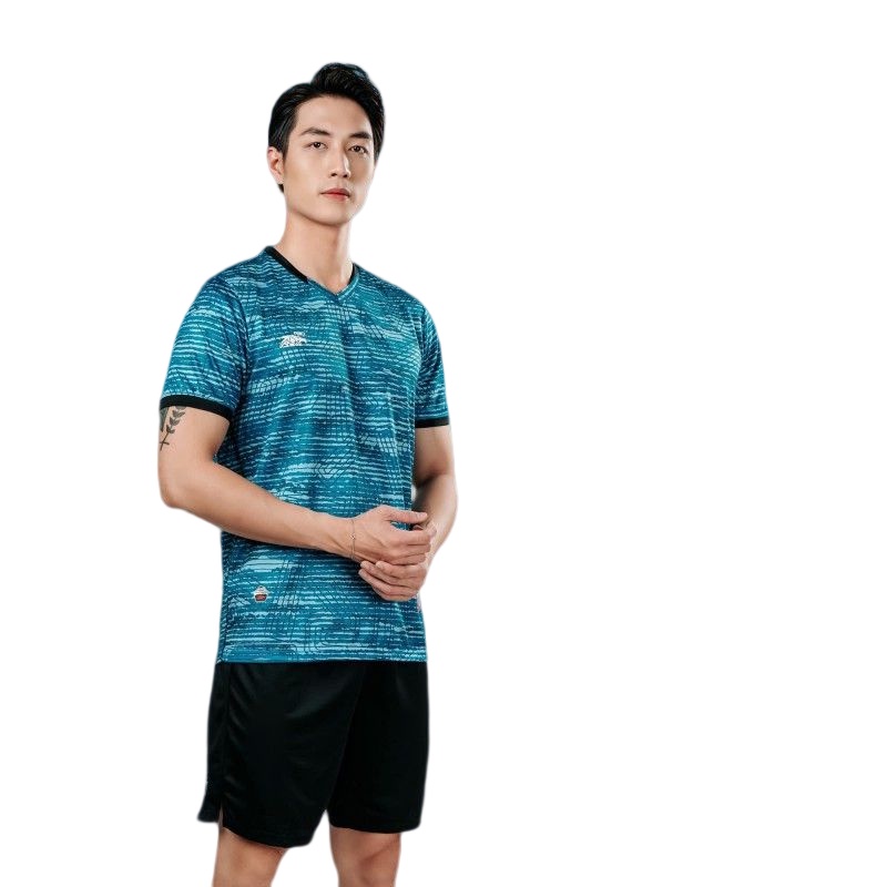 Quần áo bóng đá không logo Riki Spec màu xan cổ vịt CÓ IN ẤN TÊN SỐ
