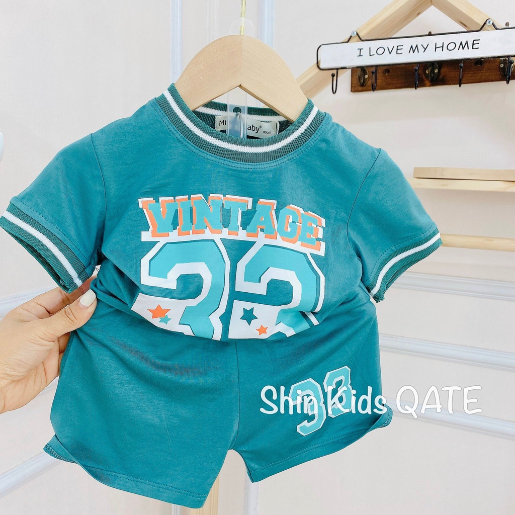 Full Size  Bộ Cộc Tay Thể Thao Thun Lạnh Phối Bo Dệt Dành Cho Bé