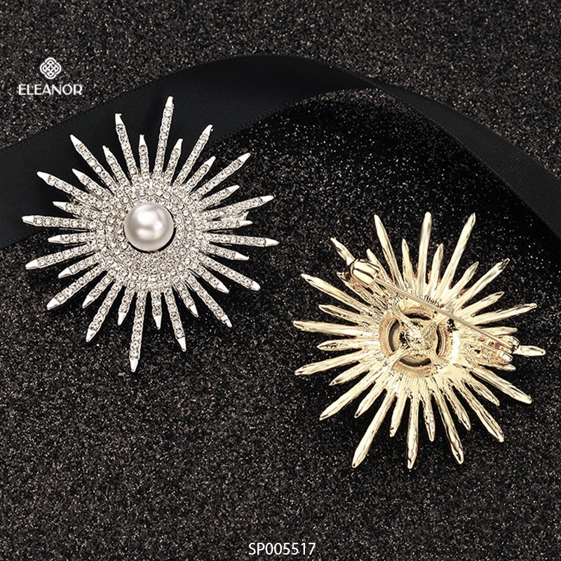 Ghim cài áo nữ Eleanor Accessories hình mặt trời đính đá kết hợp ngọc trai nhân tạo phụ kiện trang sức thanh lịch 5517