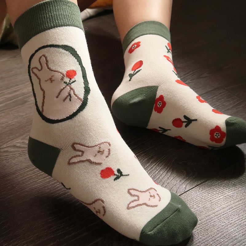 Tất vớ unisex Tất nam cổ cao tất nữ thun dày dặn hoạ tiết nhiều màu sắc hình hoa Floral chất liệu cotton dày dặn