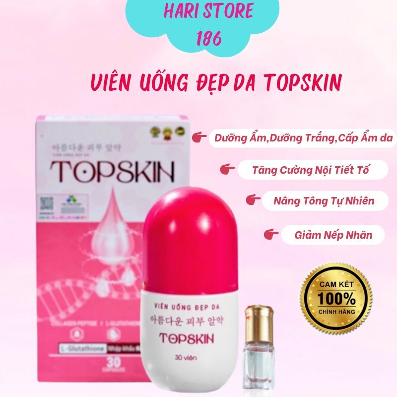 Viên uống đẹp da TopSkin Chính Hãng giúp trắng da cấp ẩm giảm thâm nám mờ tàn nhang tăng cường nội tiết tố hộp 30 viên