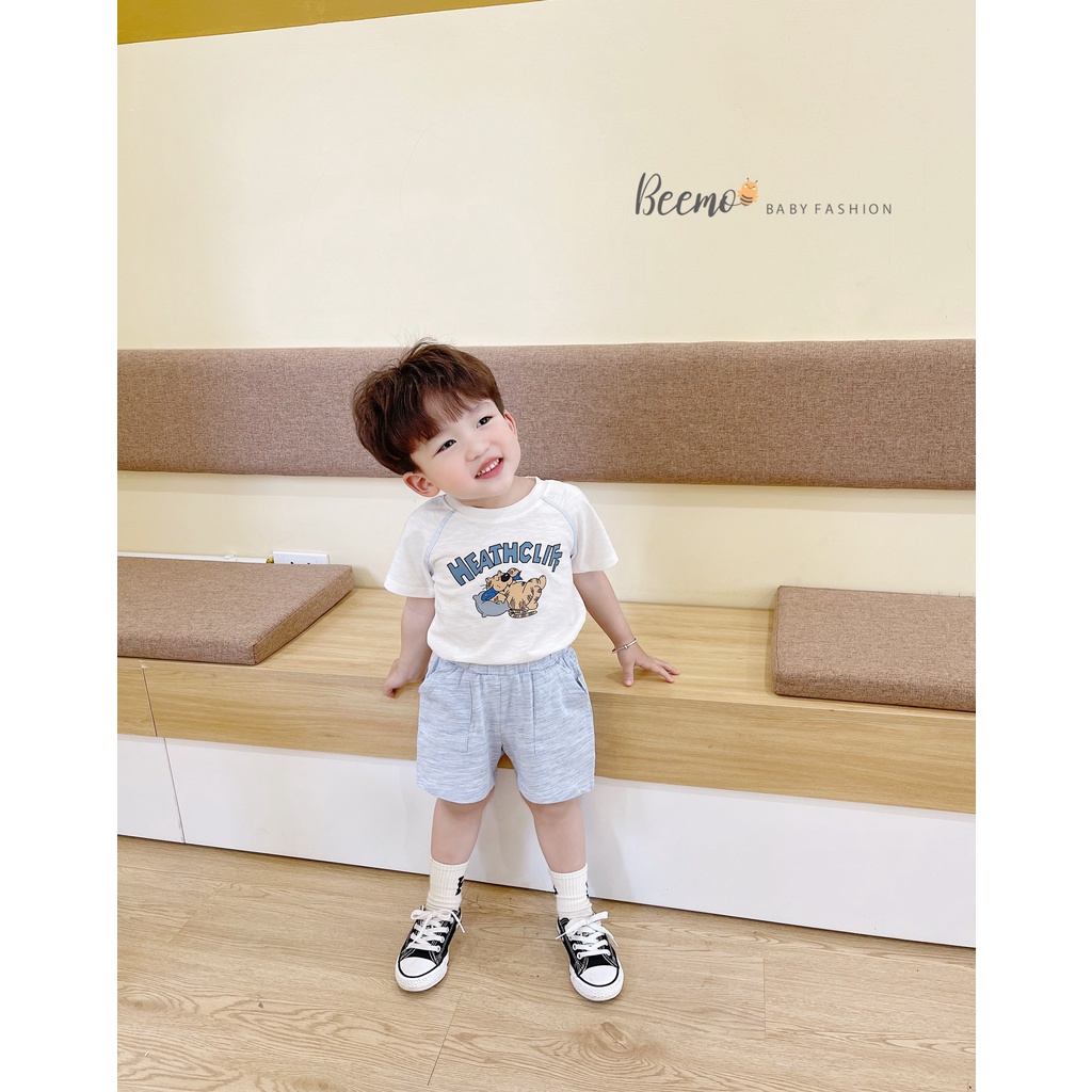 Set bộ cộc tay Beemo cho bé trai in mèo Garfield vải cotton mát mẻ, thấm hút mồ hôi mặc hè cho bé từ 1 - 7 tuổi 23017B