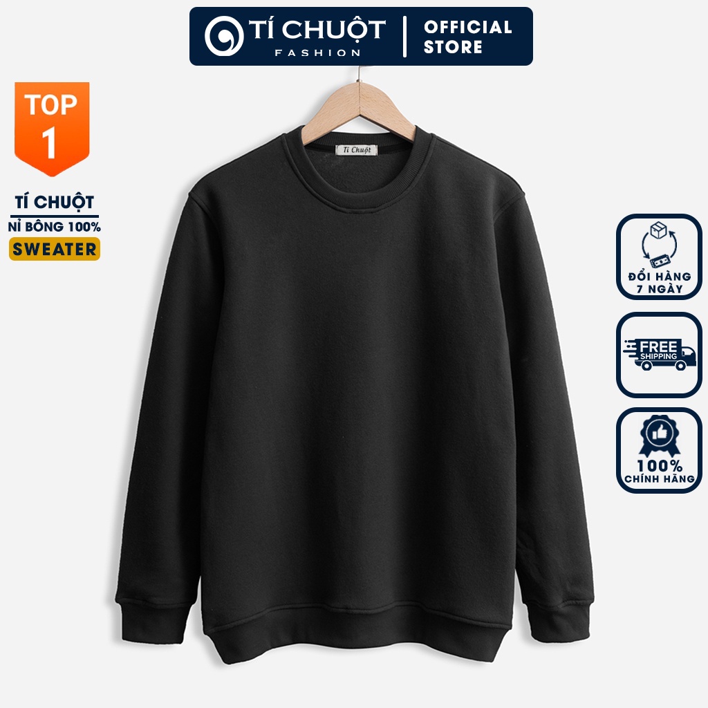 Áo sweater trơn nam nữ form rộng, áo tay dài unisex nỉ bông dày mềm mịn - Tí Chuột Studio