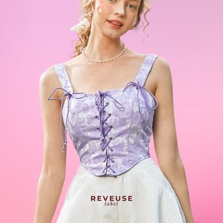 Áo corset gấm hoa tím buộc dây lila top | reveuse label