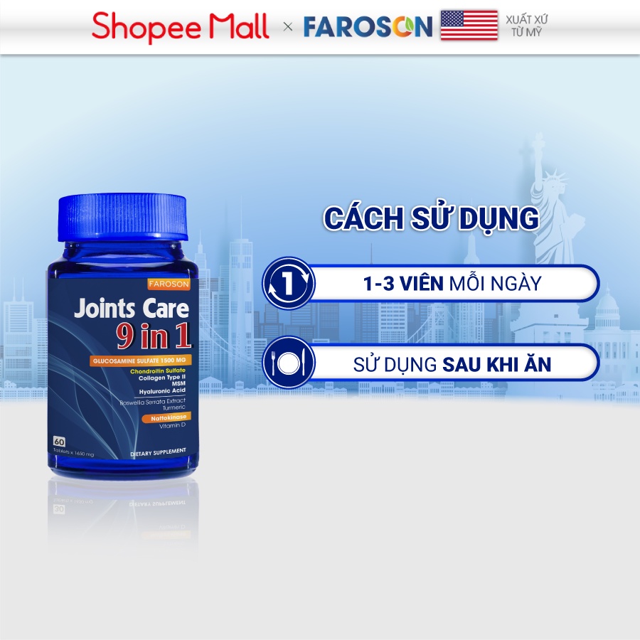 Glucosamine bổ xương khớp Faroson Joints Care 9 in 1 hộp 30 viên