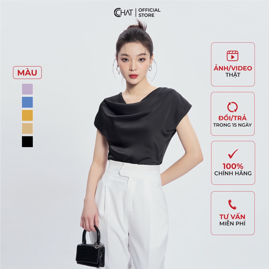 Áo Kiểu Nữ 𝐂𝐂𝐇𝐀𝐓 Cổ Đổ Vạt Chéo Chất Lụa Cao Cấp Mềm Mịn 13ANL2007OT