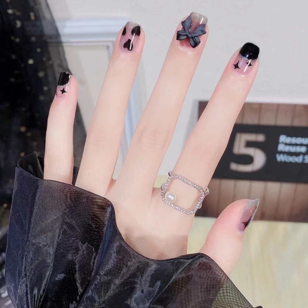 Charm nail, charm nơ các mẫu đen trắng, phụ kiện trang trí móng tay