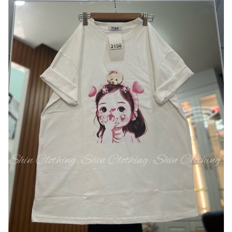 Áo thun áo phông cổ tròn ulzzang bé gái chu mỏ tay lỡ from rộng