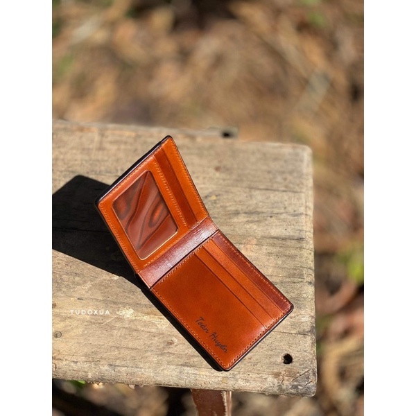 Ví da nam ngang khắc tên theo yêu cầu TUDOXUA chất liệu da veg Ý, tặng kèm móc khóa da