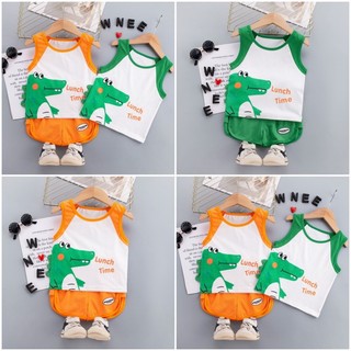Bộ  sát nách cho bé chất cotton in hình cá sấu xanh có đuôi may liền