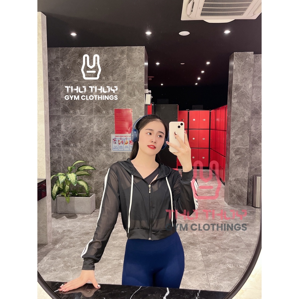 Áo khoác lưới nữ croptop thể thao thoáng khí,mặc ngoài bra có nón đi tập gym yoga đi chơi xinh xắn