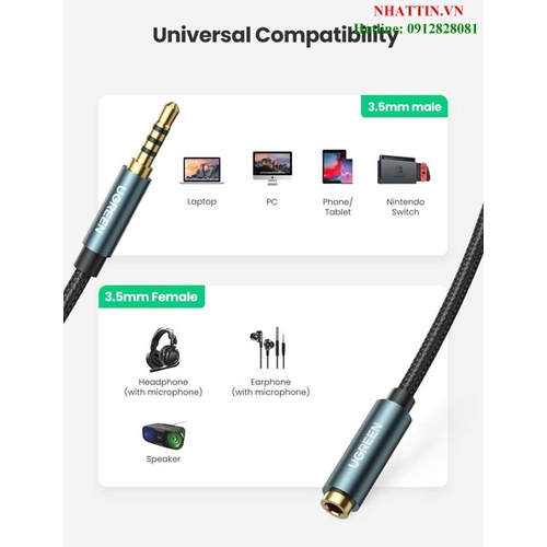 Cáp nối dài âm thanh AUX 3.5mm 3M Ugreen 70878 bọc Nylon cao cấp