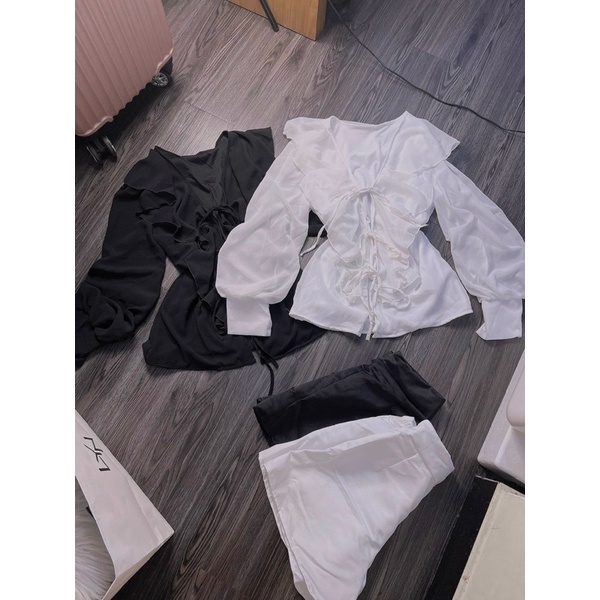 Set Bộ Áo Sơ Mi Tơ Rũ Bèo Kèm Quần Short Tapta Hình thật Cuối