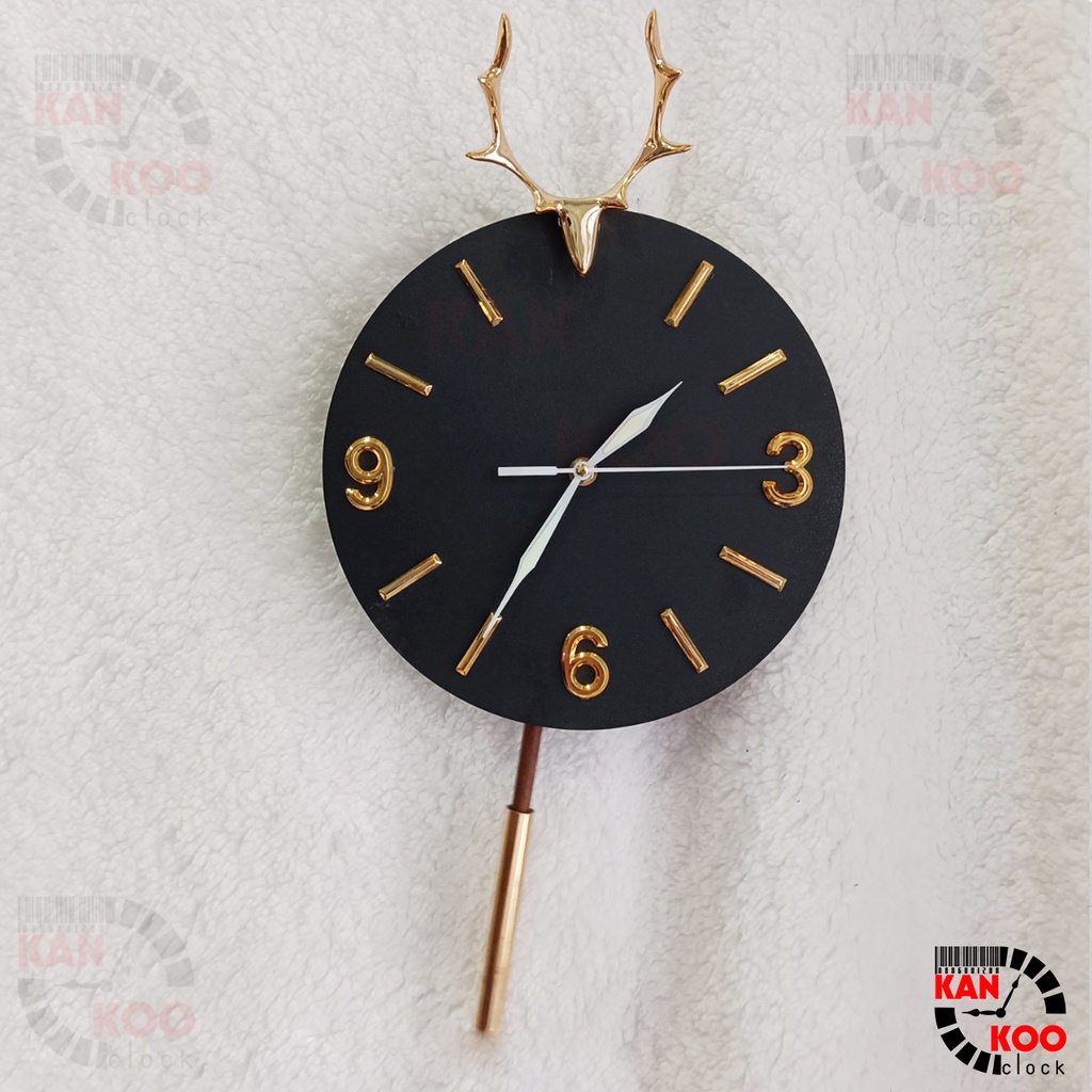 Đồng Hồ Treo Tường Nghệ Thuật KIM TRÔI Quả Lắc -Hình Đầu Hươu (Nai) kim dạ quang phát sáng vào bam đêm