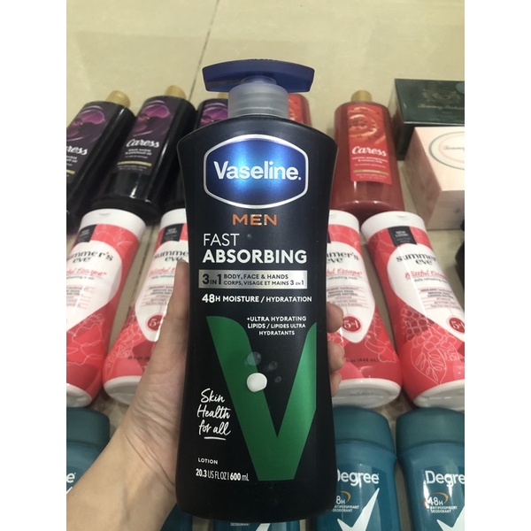 Dưỡng thể cho cơ thể & mặt nam giới Vaseline Men Fast Absorbing Body & Face Lotion 600ml (Mỹ)
