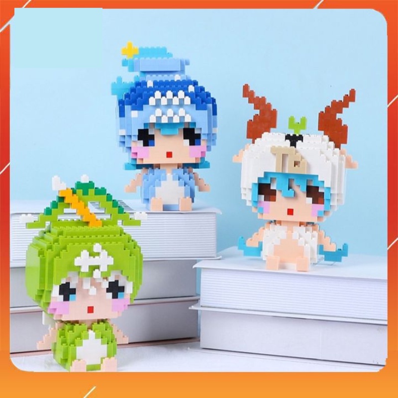 Xếp hình Bearbrick mini +12 cung hoàng đạo TẶNG búa+ lật đật, mô hình lắp ráp, đồ chơi xếp hình, quà tặng