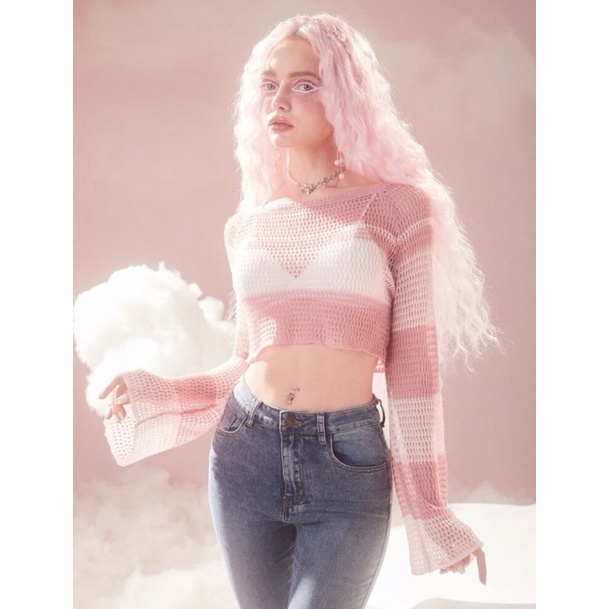 Áo Cardigans Tone Hồng - Áo Len Móc Nữ Dài Tay Dáng Ngắn Croptop Siêu Xinh