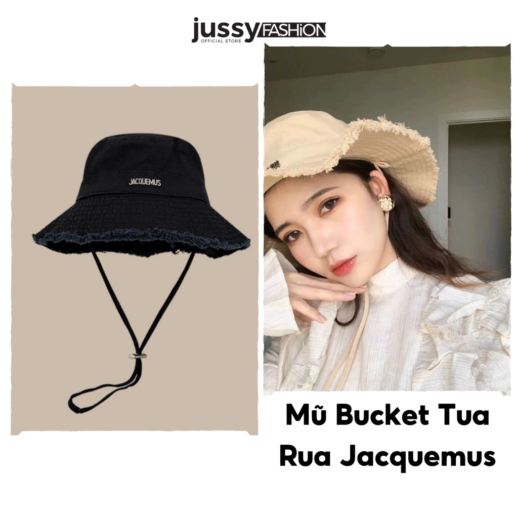 Mũ Bucket Tua Rua Jacque Jussy Official Chất Liệu Kaki Phong Cách Hàn Quốc Form Unisex