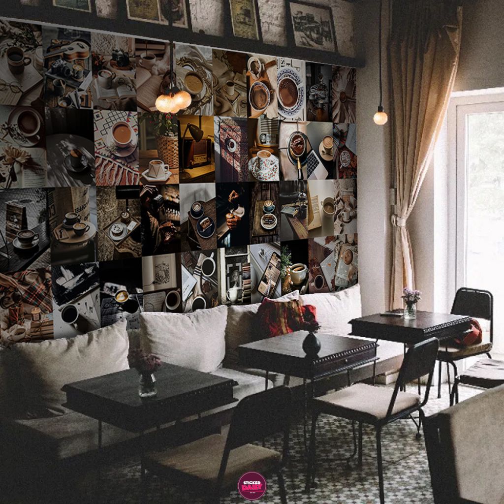 Set decal dán tường Cafe Vintage Nâu DC 134 decor phòng ngủ, số lượng 24,50 tấm, trang trí phòng kích thước tấm khổ A5