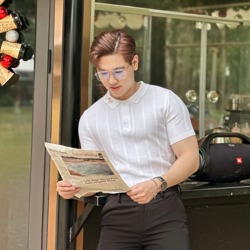 Áo Polo dệt kim KNIT BUFUN logo thêu Form Regular