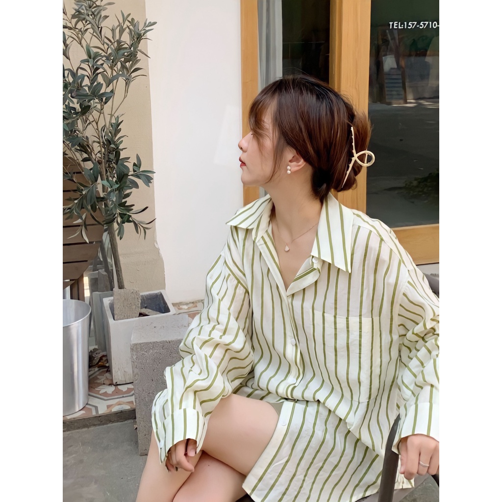 Áo Sơ Mi Kẻ, Dáng Basic, Full 3 Màu, Freesize Dưới 60kg