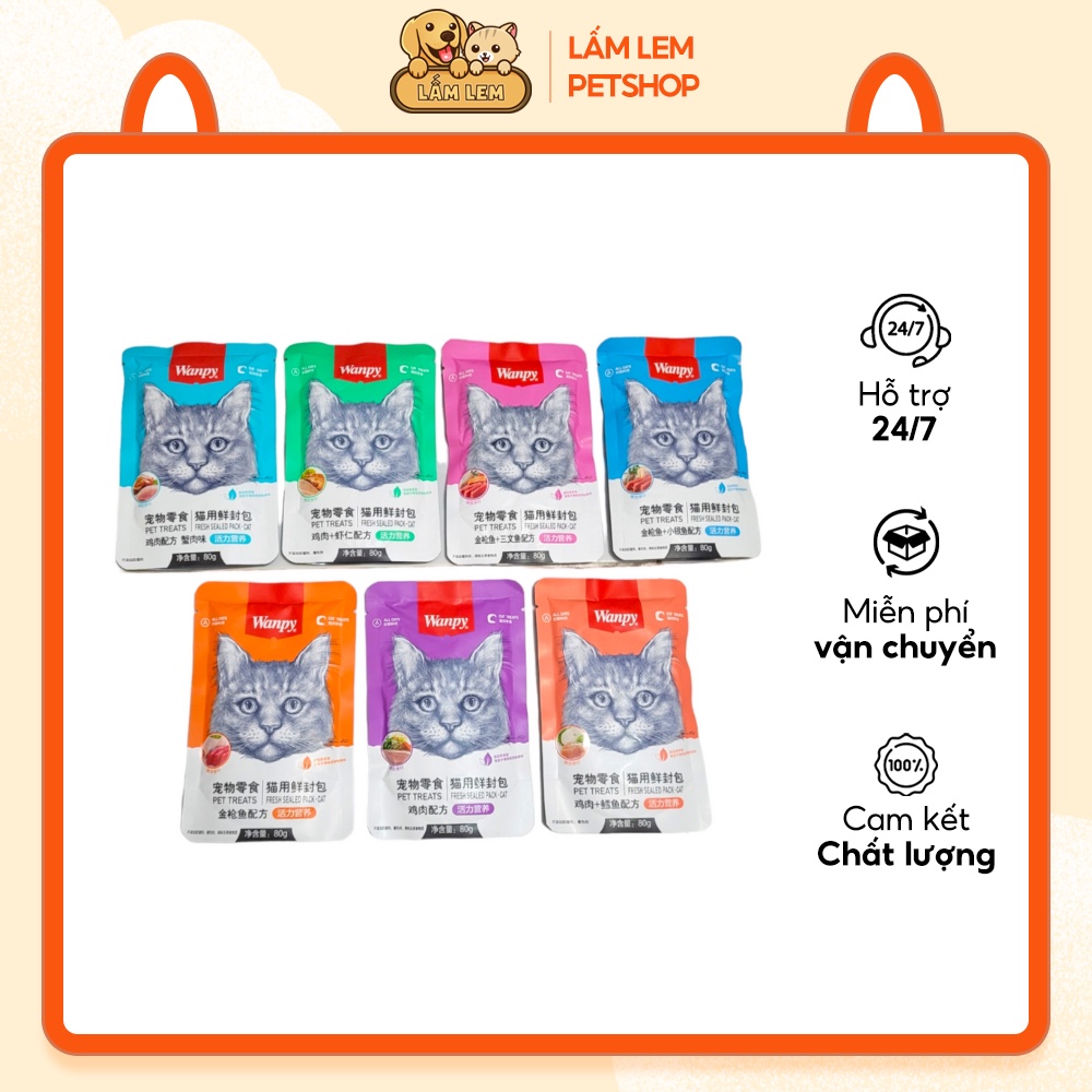 Pate cho mèo Wanpy gói 80gr, Pate cho mèo mọi lứa tuổi - Lấm Lem Petshop