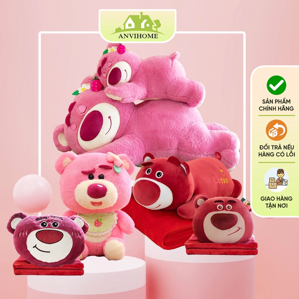 Gấu Bông có mền ANVIHOME, Bộ chăn gối văn phòng hình Lotso dâu ngủ ...