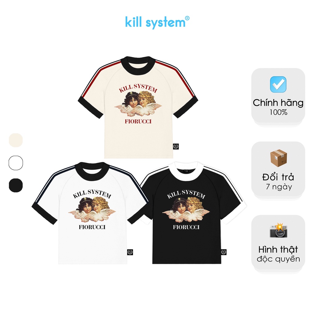 Áo thun Killsystem form fit Fiorucci màu kem nam nữ chất vải cotton