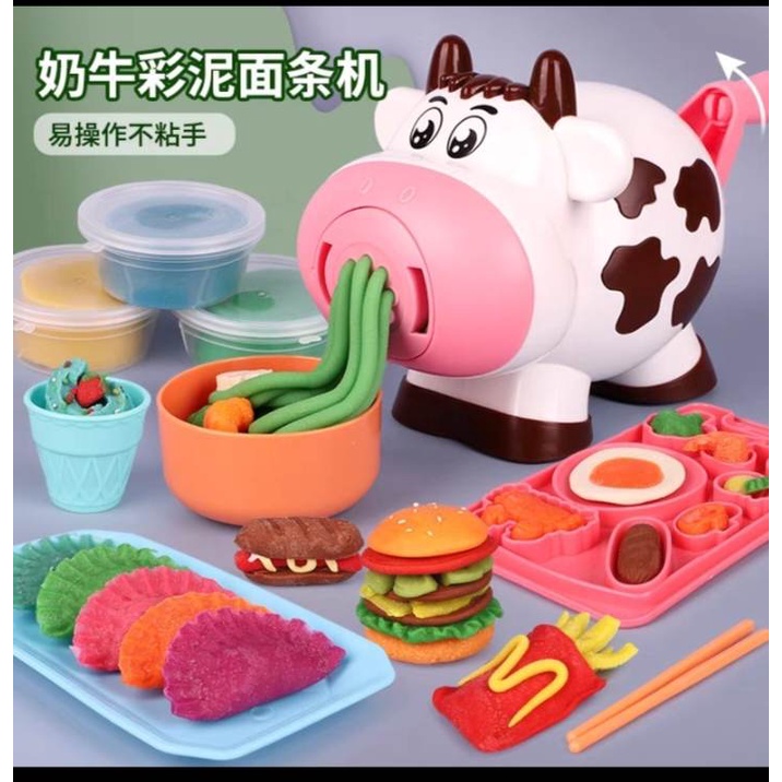 Bộ đồ chơi đất nặn máy làm mỳ, làm kem từ bột lúa mì an toàn cho bé