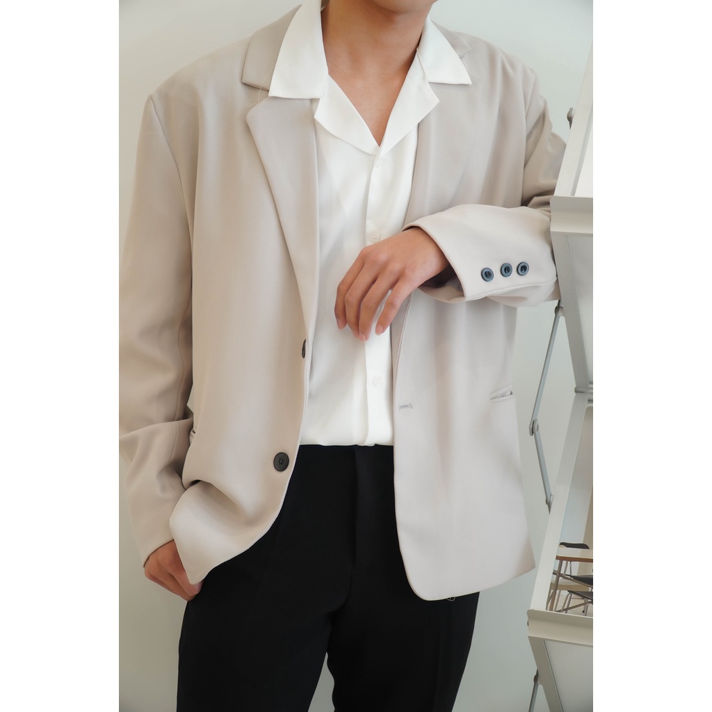 Áo khoác blazer nam form rộng hàn quốc màu đen, kem 2 khuy cài thương hiệu JBAGY - JK0101 | BigBuy360 - bigbuy360.vn