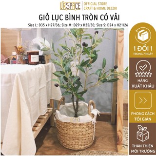 Giỏ lục bình trồng cây có vải lót URSPACE hình tròn trang trí decor