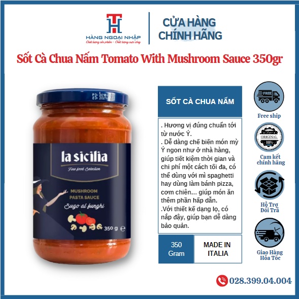 Sốt Cà Chua và Nấm Chuyên Dùng Cho Pasta Lasicilia 350Gr Nhập Khẩu Ý