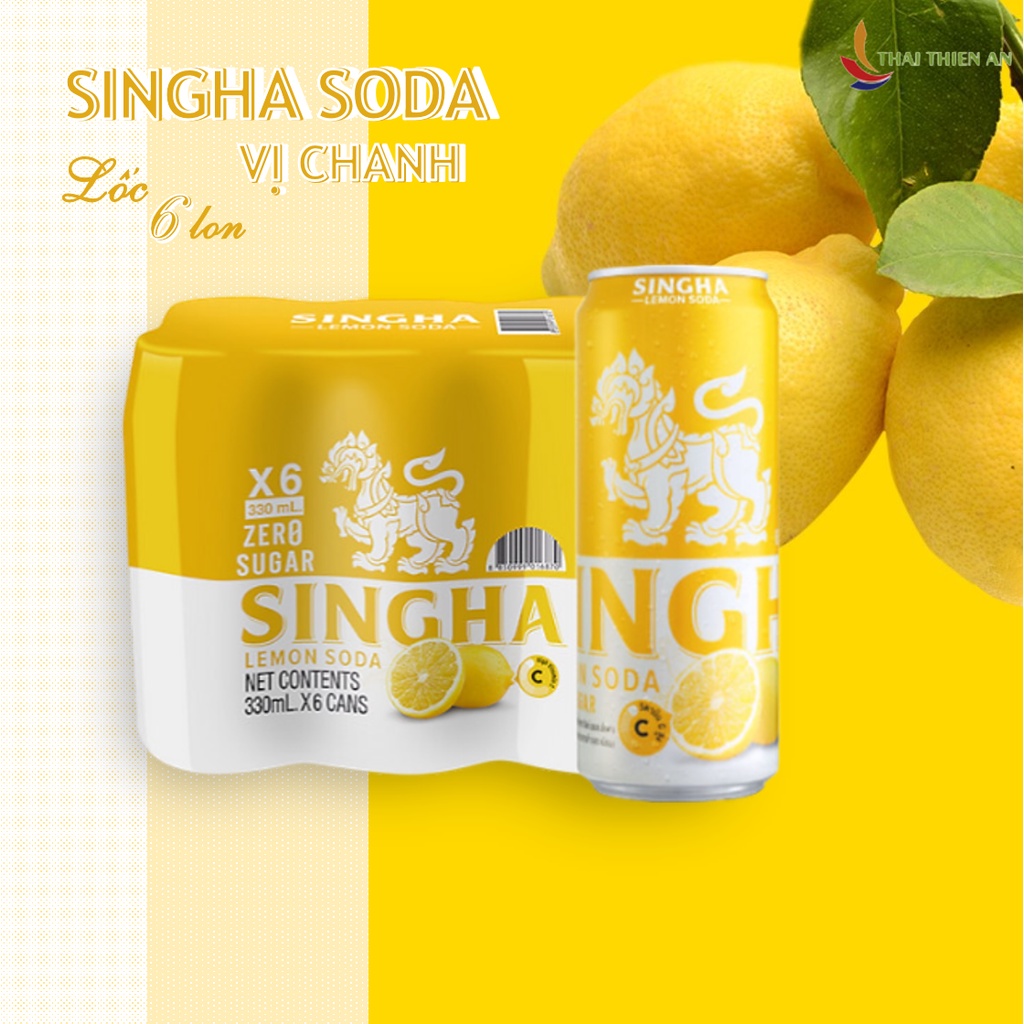 Soda SINGHA Thái Lan vị chanh thức uống có gas - LỐC 6 lon 330ml