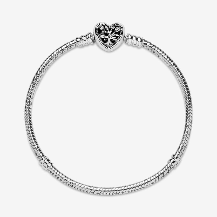 Vòng tay nữ Pandora Moments Family Tree Heart Clasp Snake Chain Bracelet-PAN2009
