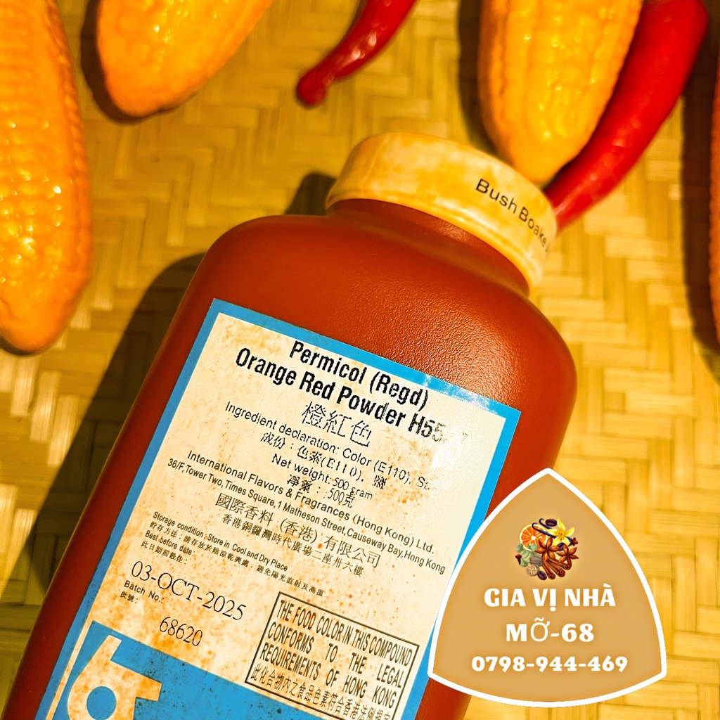 Bột màu đỏ cam- màu gạch tôm ( h5507) Hồng Kông- hủ 500gr