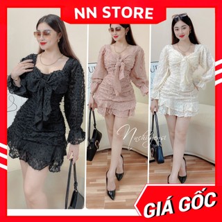 Đầm đi tiệc cho nữ phối nơ tay dài cao cấp MT1915